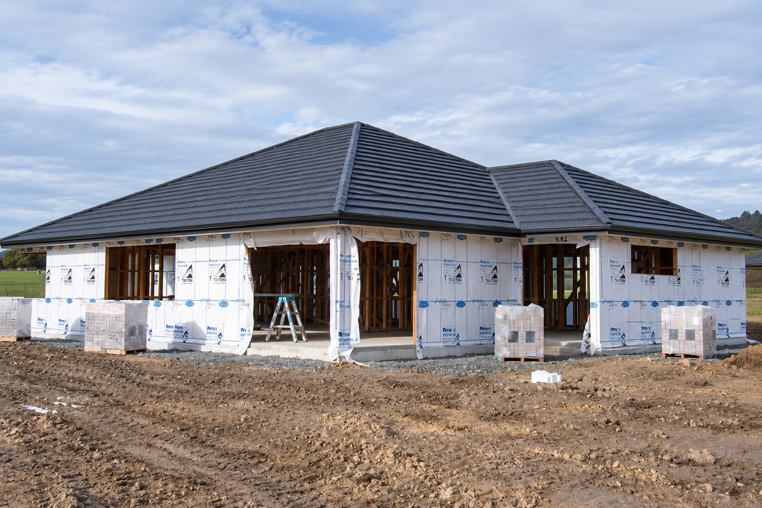 Timber-framed building under construction