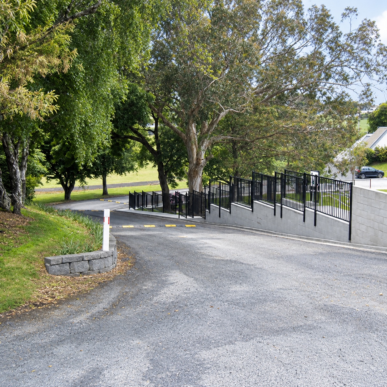 Completed driveway and retaining work on a sloped Gore site